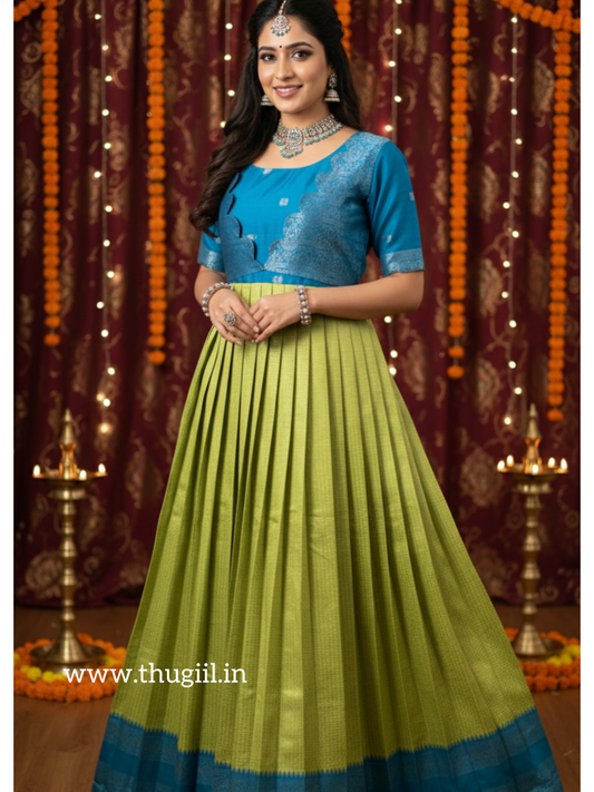 Green - Blue Pleated Maxi