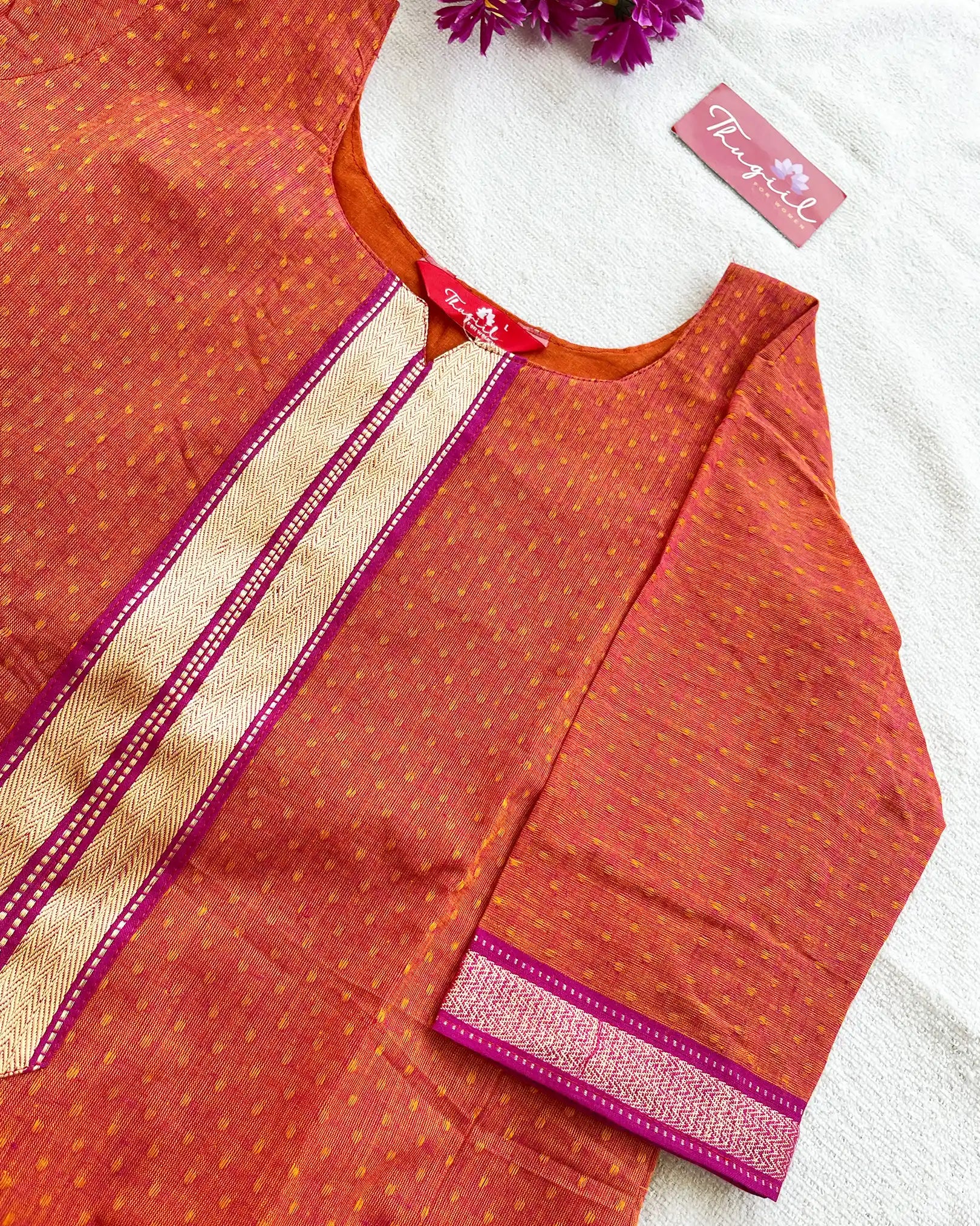 Rust Orange Mangalgiri Cotton Kurta Set