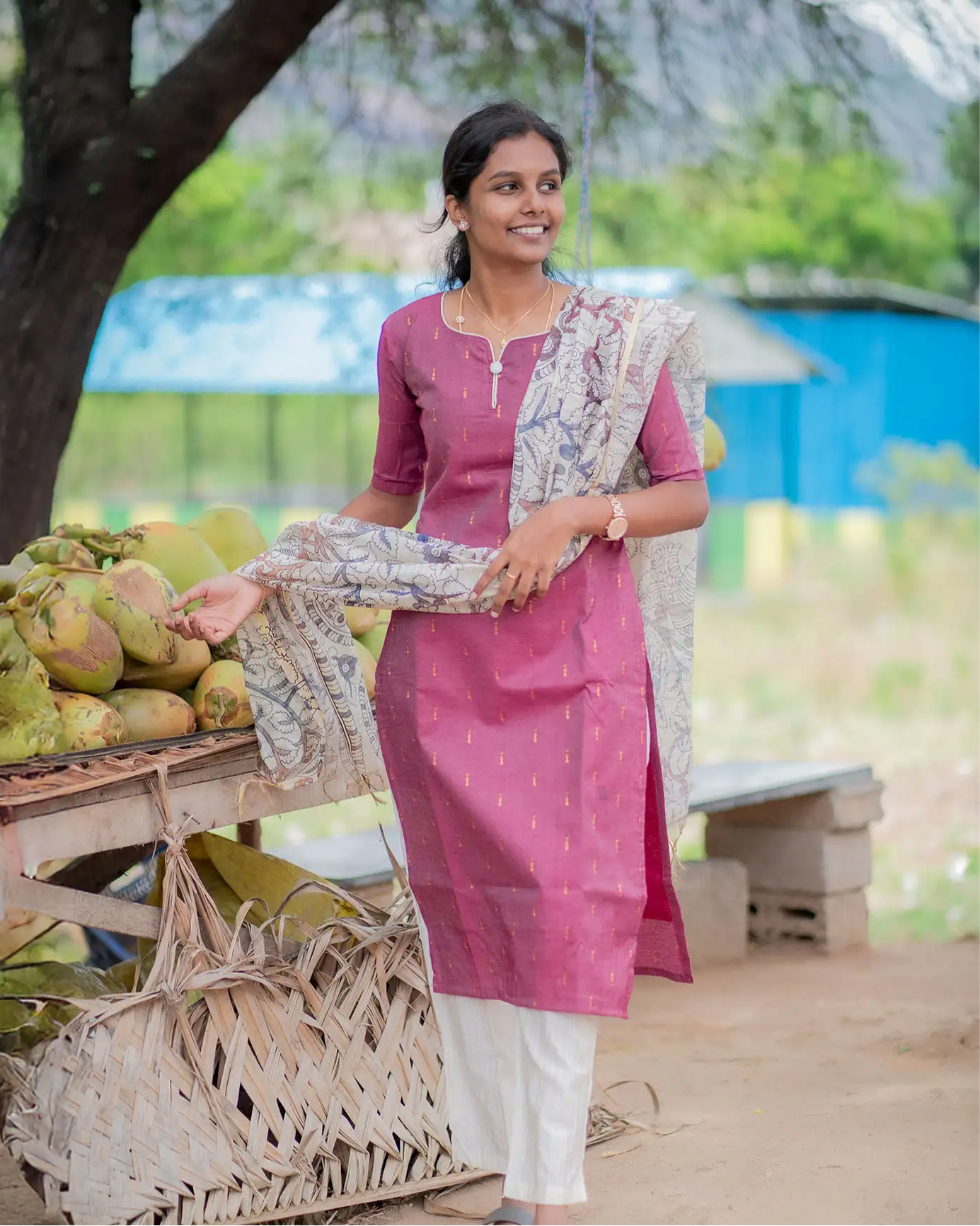 Maroon- Kalamkari Silk Kurta Set
