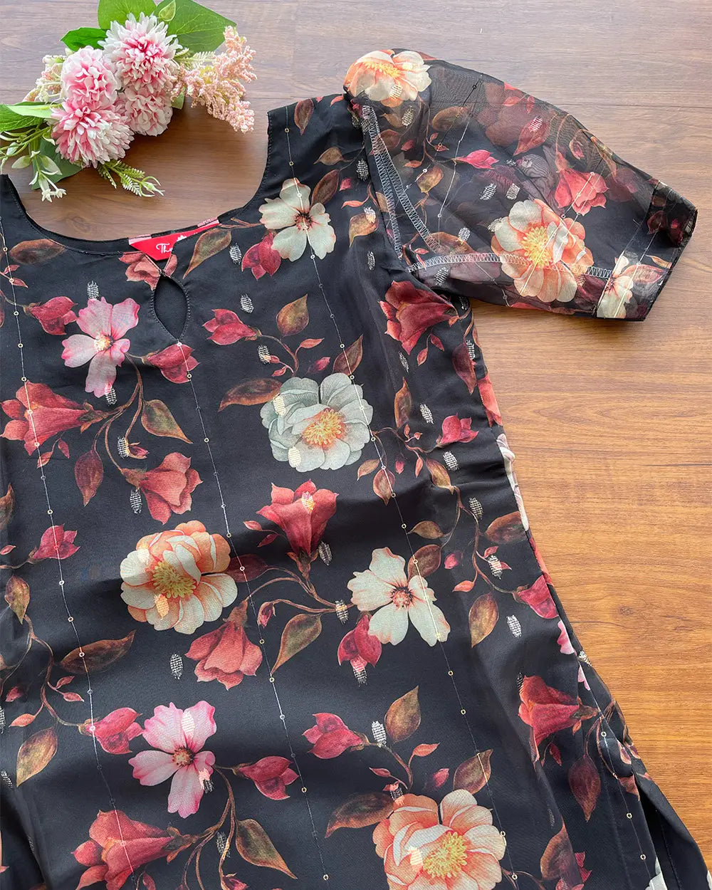 Black Floral Organza Kurta