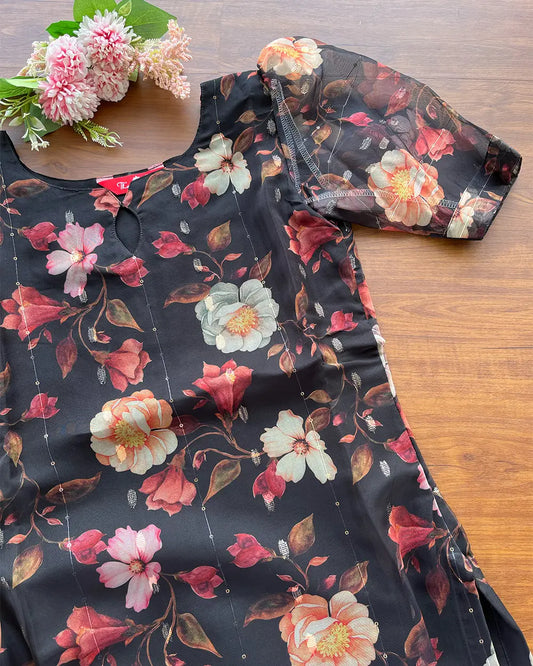 Black Floral Organza Kurta