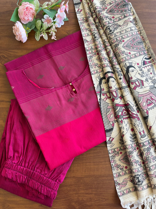 Dark Pink Slub Silk Kurta Set