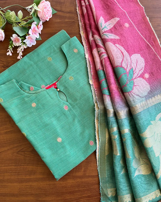Sea Green Chanderi Silk Kurta Set (Top-Dupatta)