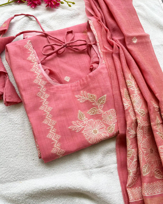 LUXE - Peach Pink Kurta Set (Top-Dupatta)