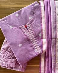 Lavender Pink Handloom Cotton Kurta Set