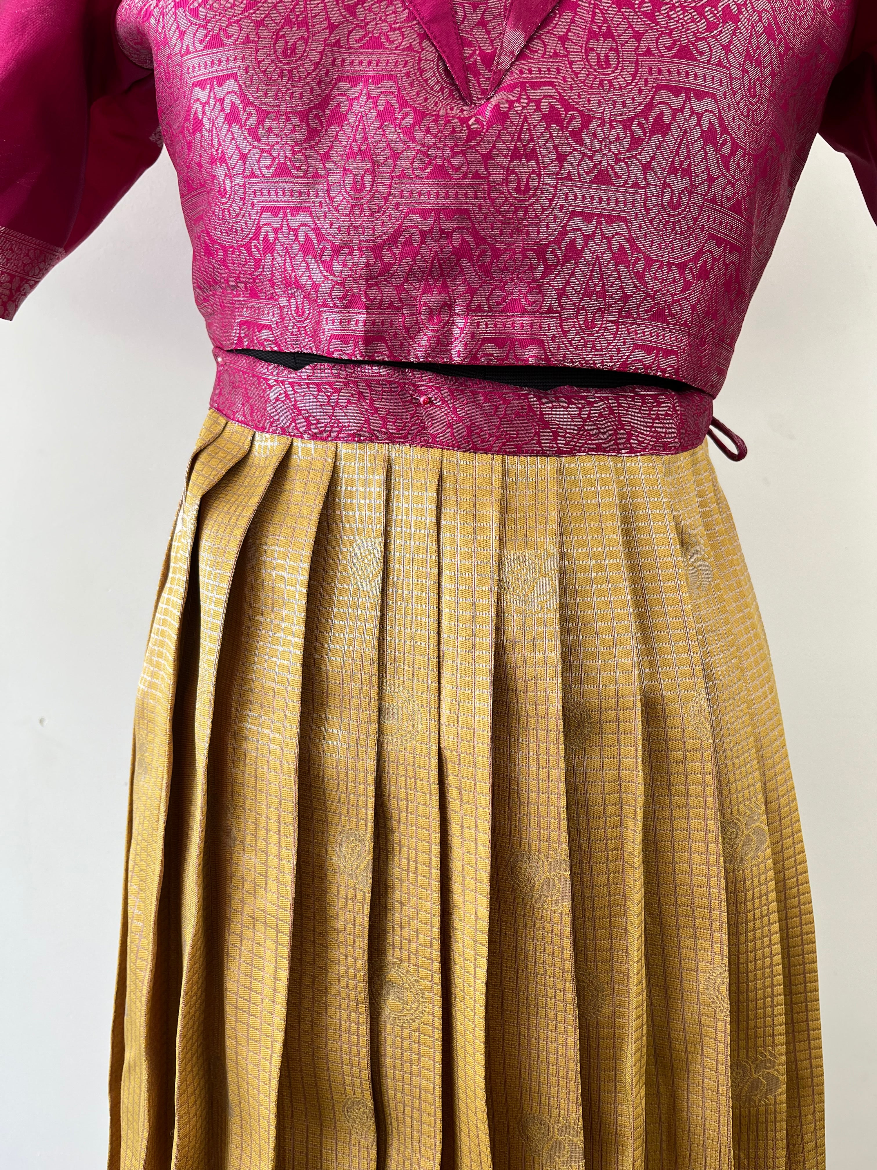 Mustard - Pink Pleated Silk Maxi