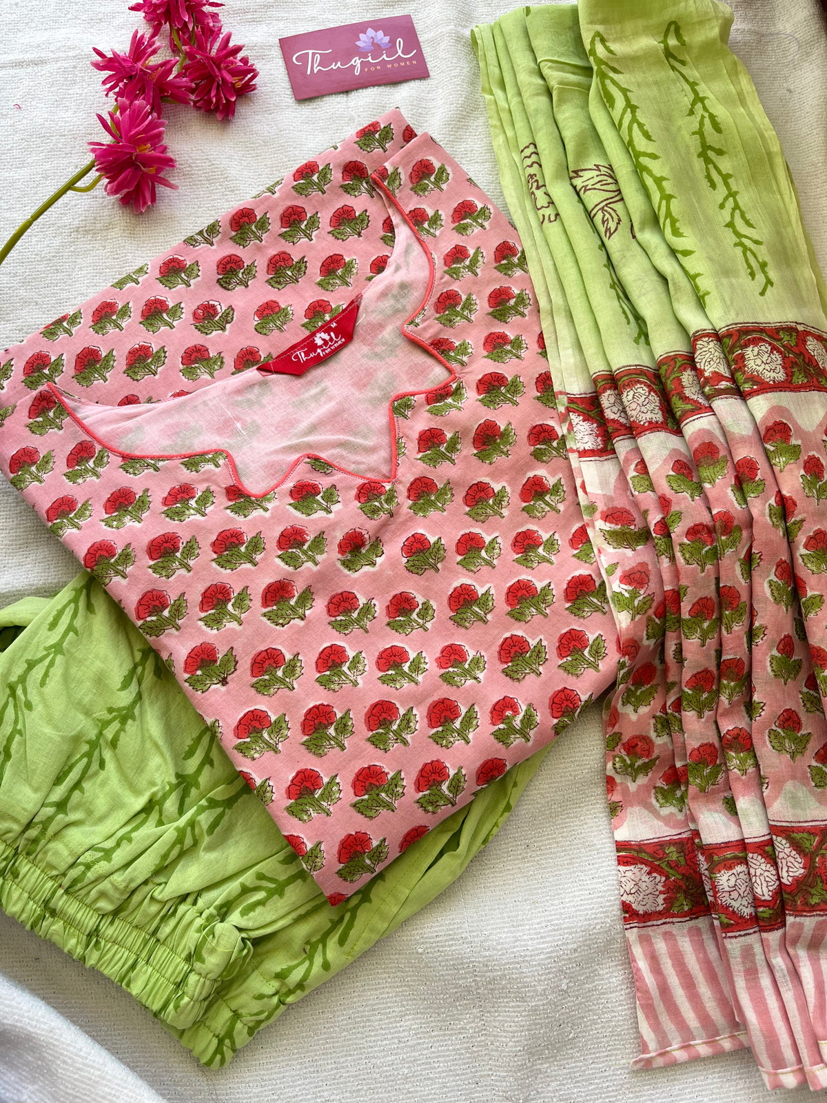 Handblock soft cotton kurta set