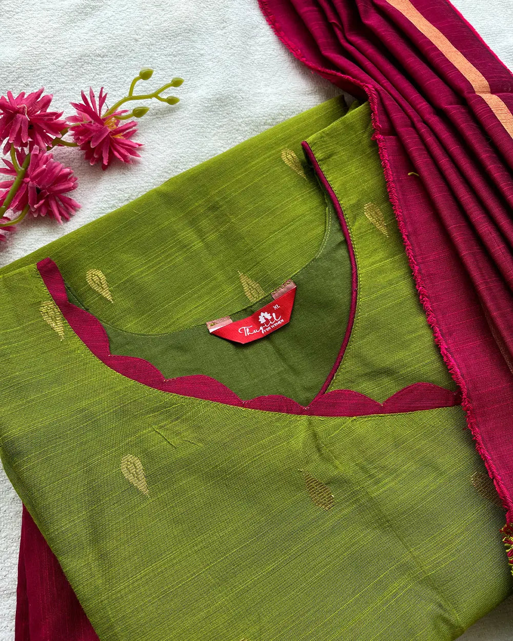 Green Slub Silk Kurta Set
