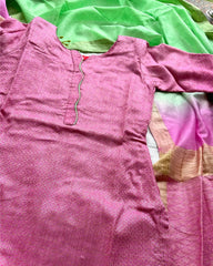 Pink Pista Charm Katan Silk Kurta Set