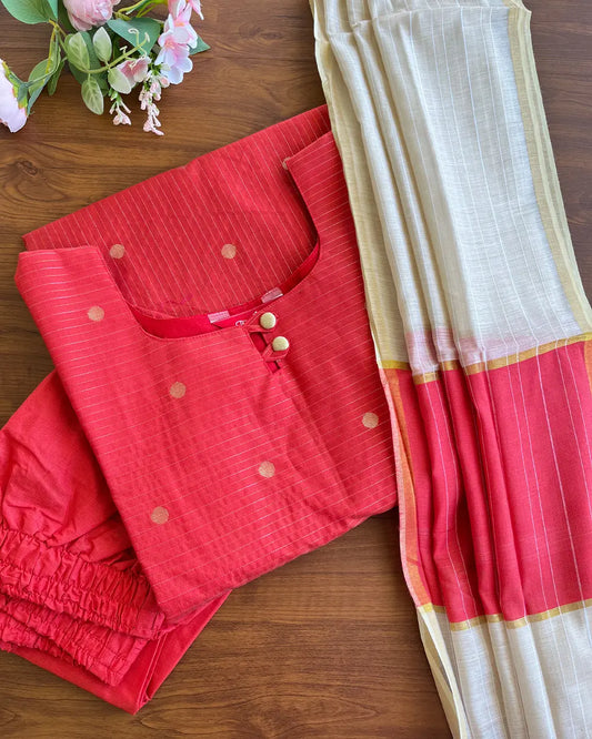 Crimson Red Butter Silk Kurta Set