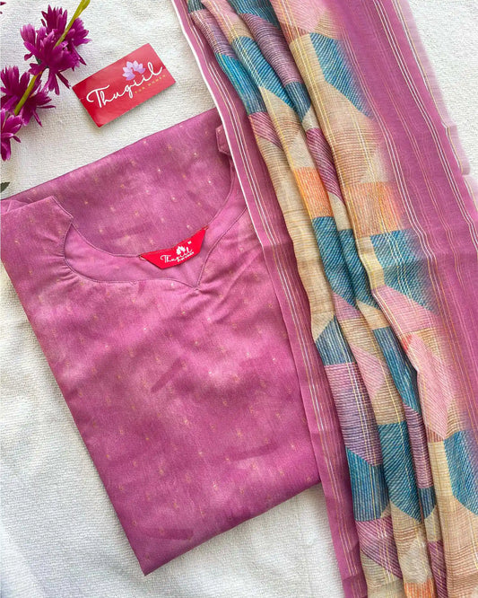 Purple Pink Chanderi Silk Kurta Set