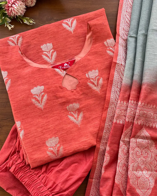 Georgia peach Linen Kurta Set (Pre order 10-15 days)