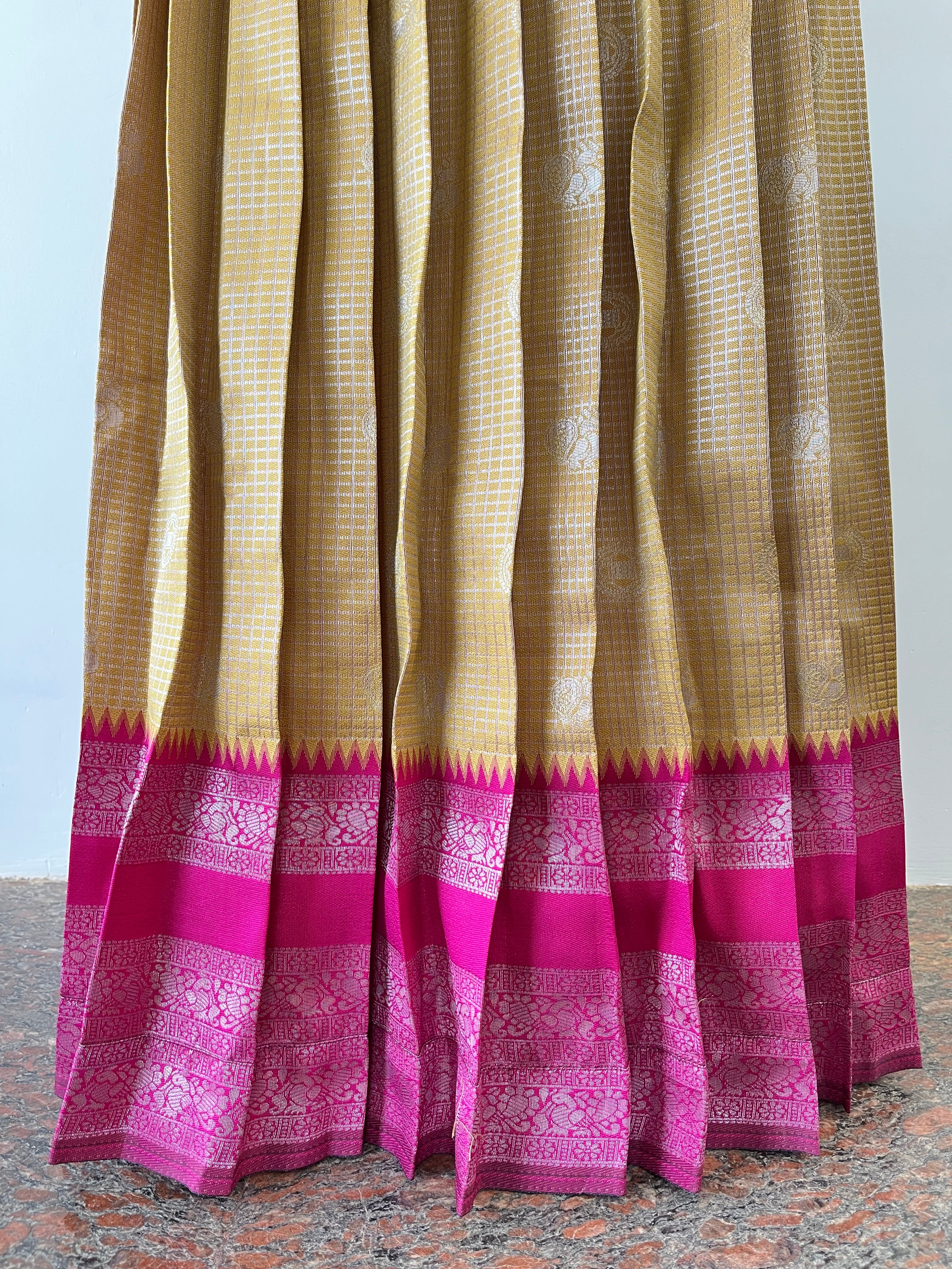 Mustard - Pink Pleated Silk Maxi
