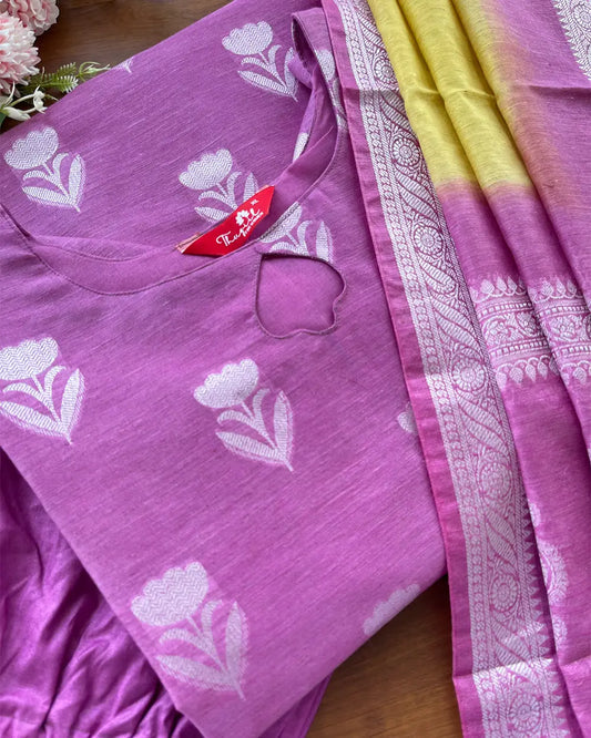 Lavender Pink Linen Kurta Set (Pre order 15-20 days)