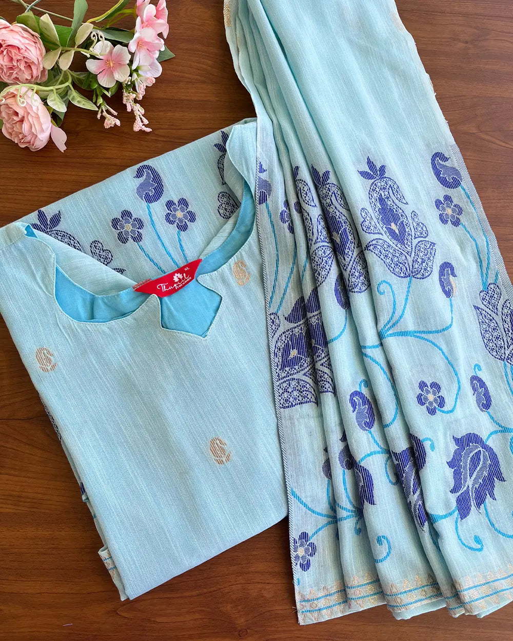 Sky Blue Jamdani Kurta Set (Top-Dupatta)