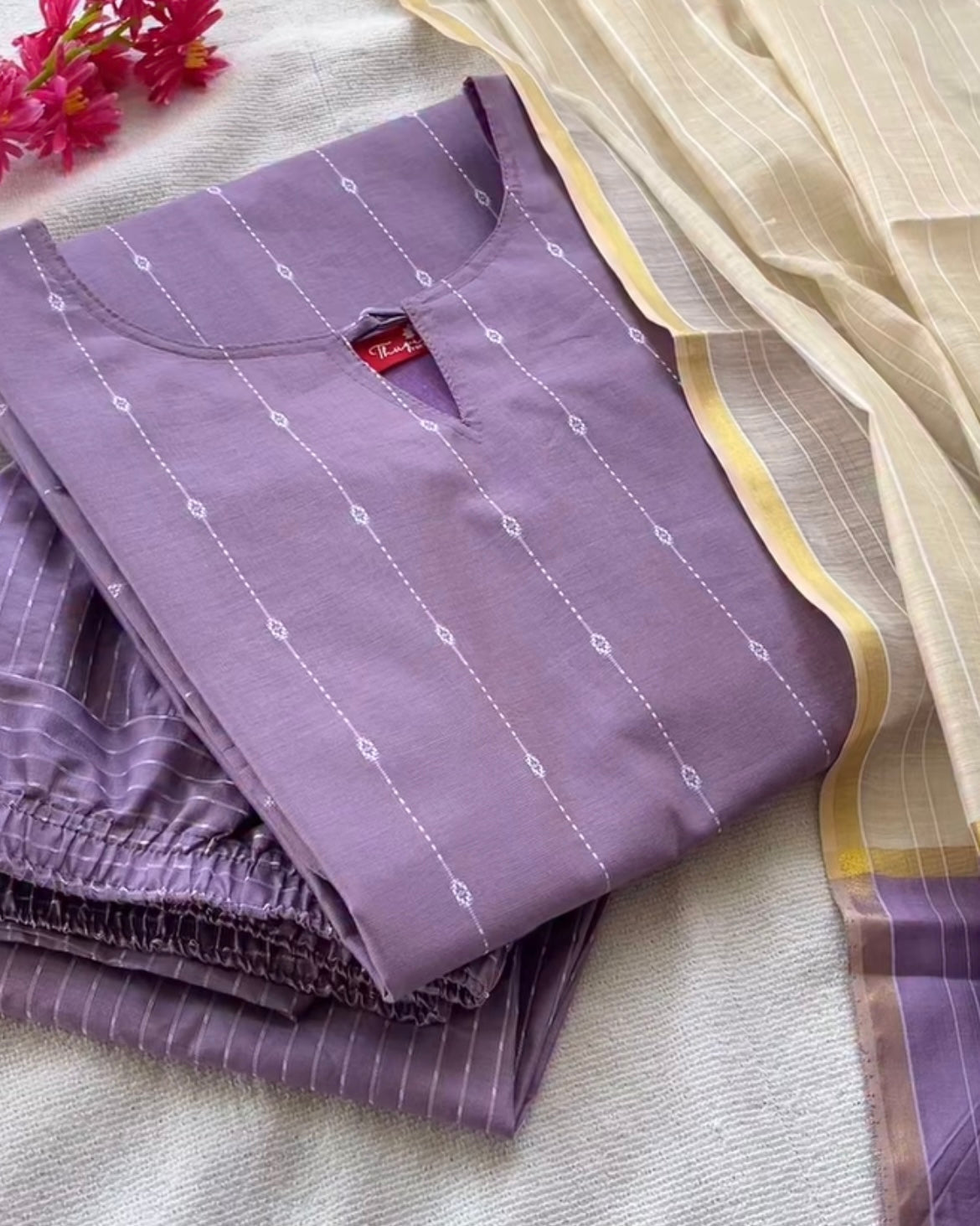 Lavender butter silk kurta set
