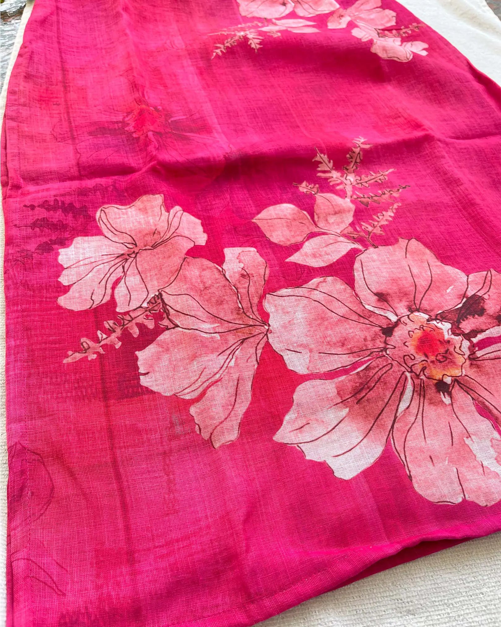 Pink linen kurta set 3 pc