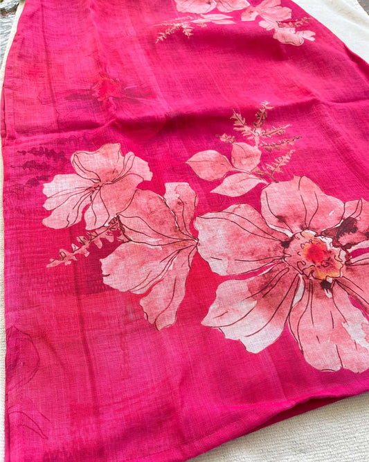 Pink linen kurta set 3 pc