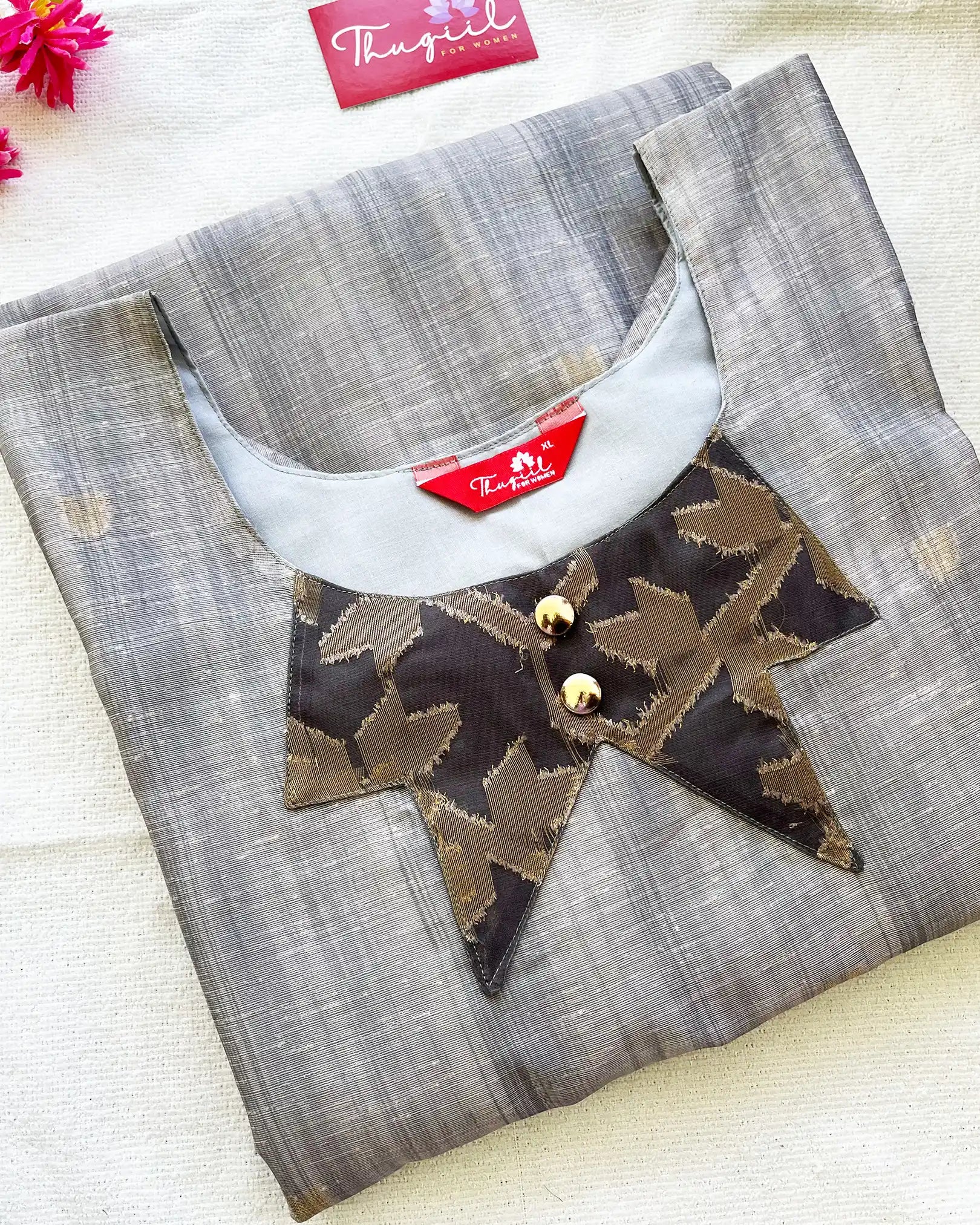 LUXE - Grey Jute Silk Kurta Set (Top-Dupatta)