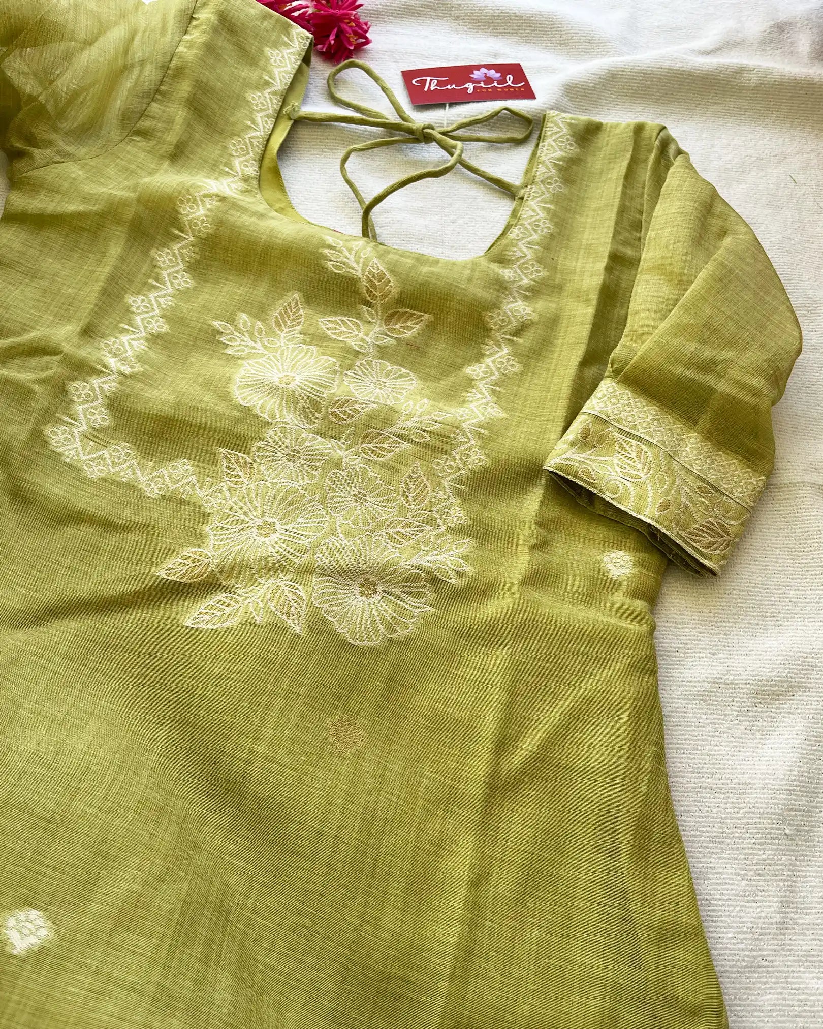 LUXE Green jute silk kurta set (Top-Dupatta)