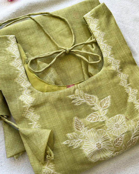 LUXE Green jute silk kurta set (Top-Dupatta)