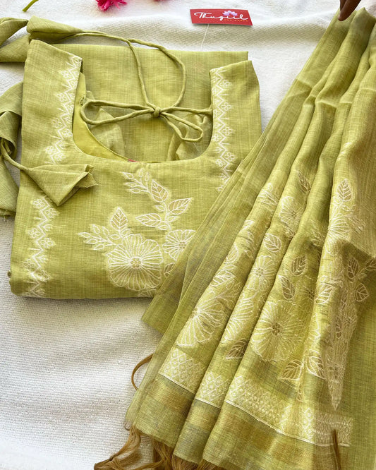 LUXE Green jute silk kurta set (Top-Dupatta)