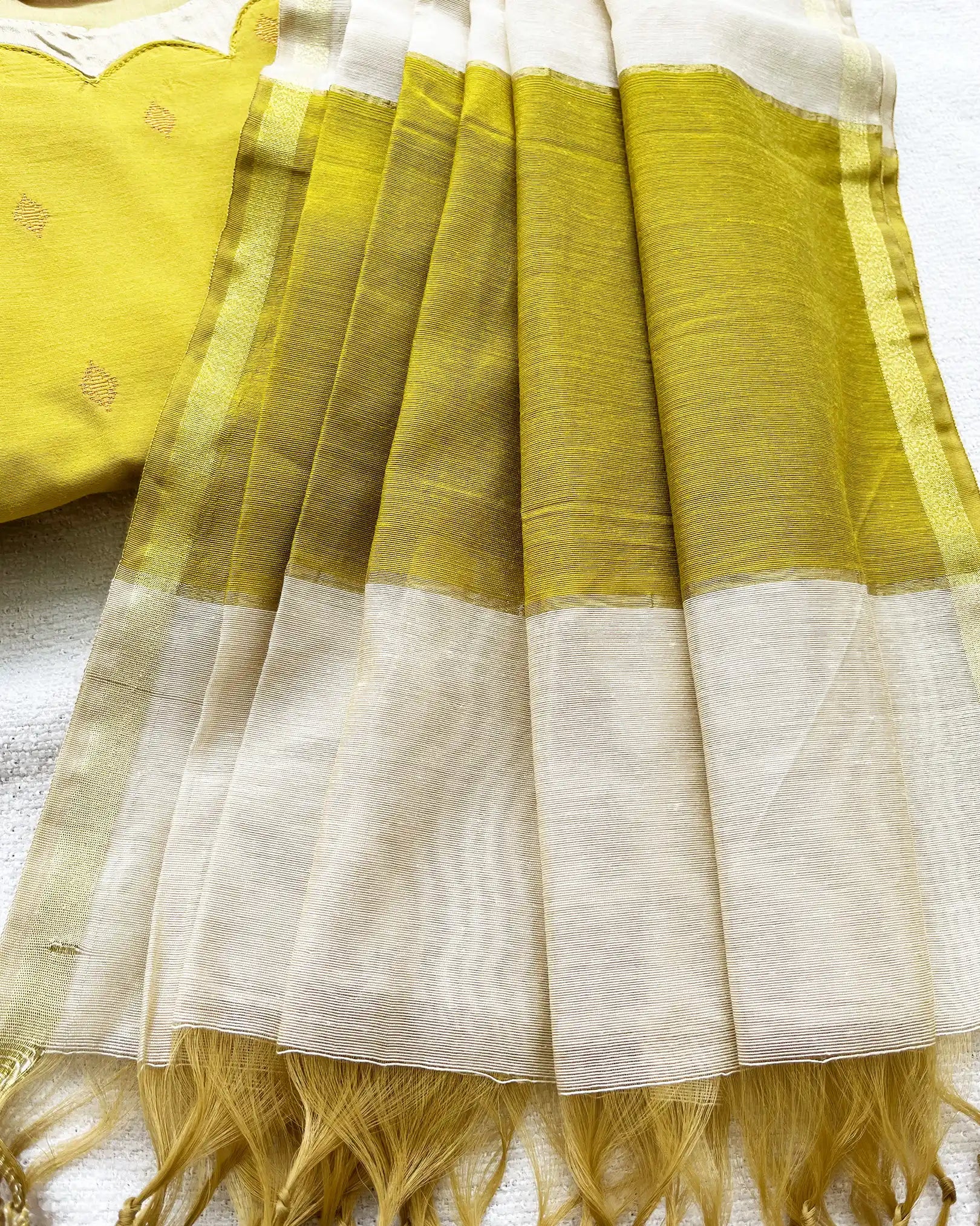 Yellow - Green Butter Silk Kurta Set