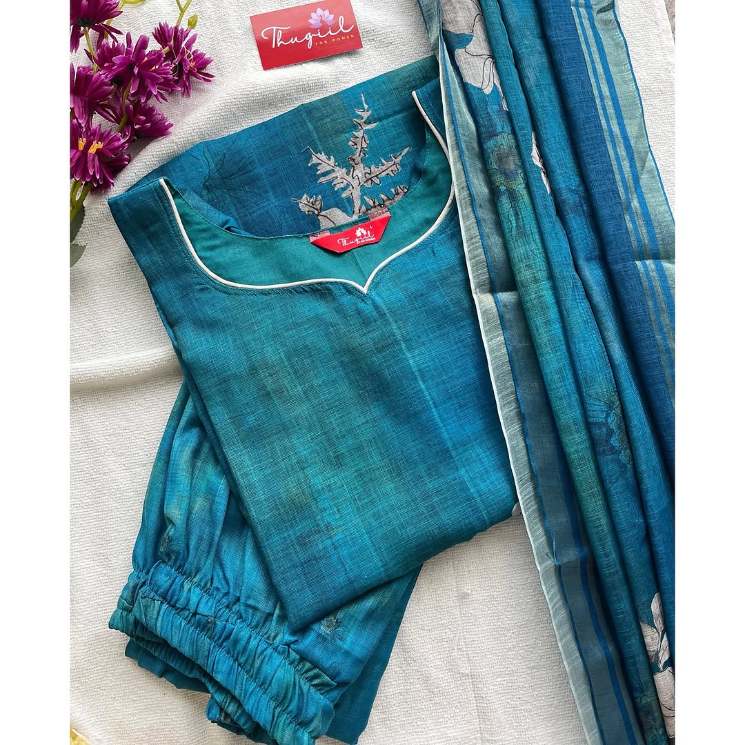 Peacock linen kurta set