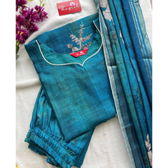 Peacock linen kurta set