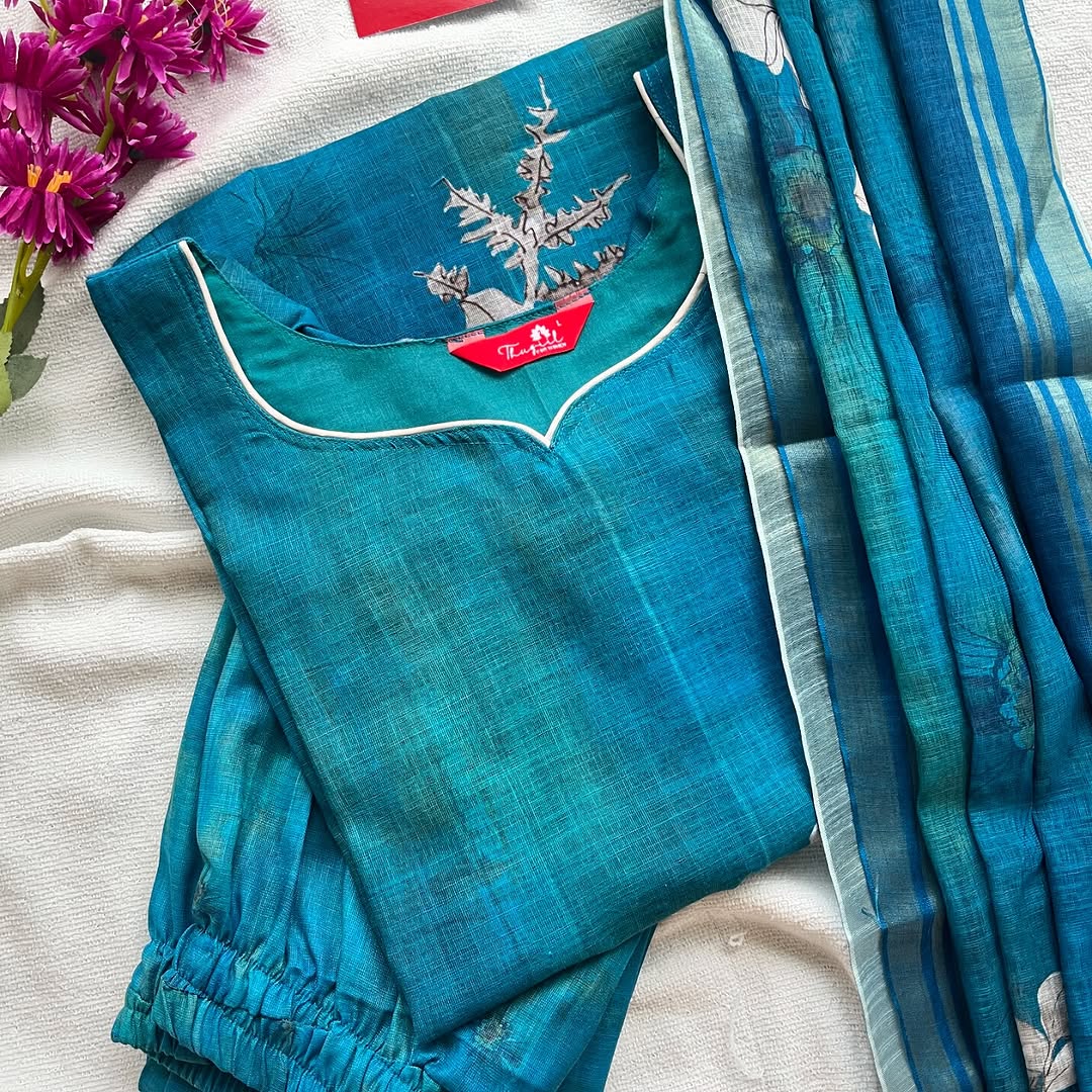 Peacock linen kurta set