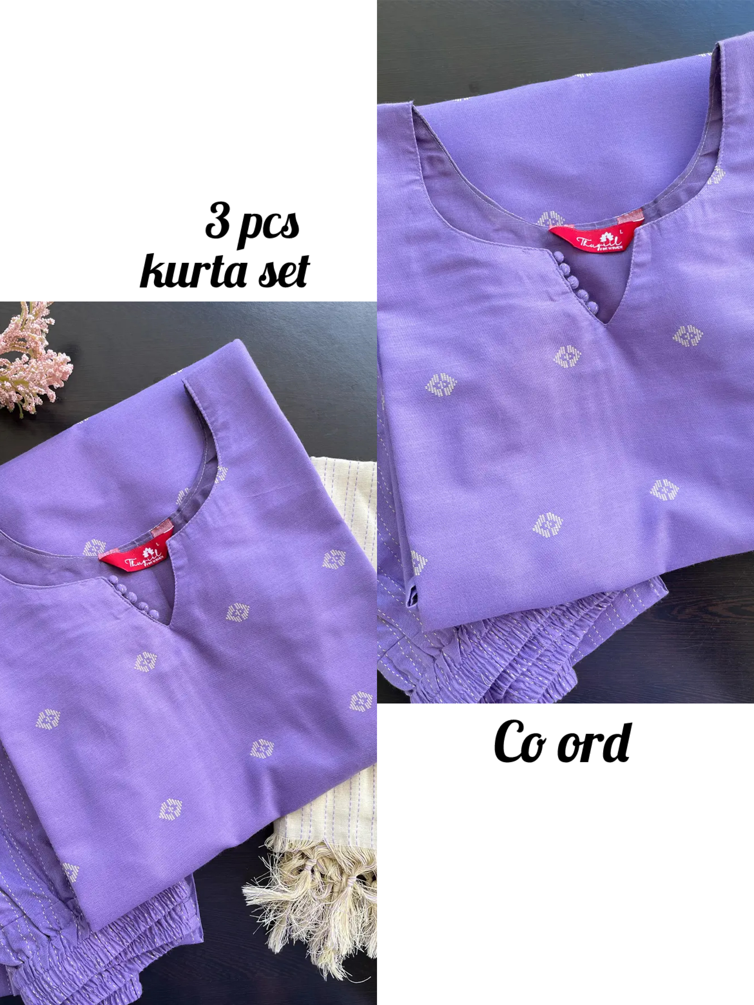 2 in 1 Lavender Handloom Cotton Kurta Set