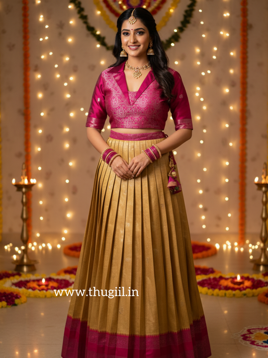 Mustard - Pink Pleated Silk Maxi