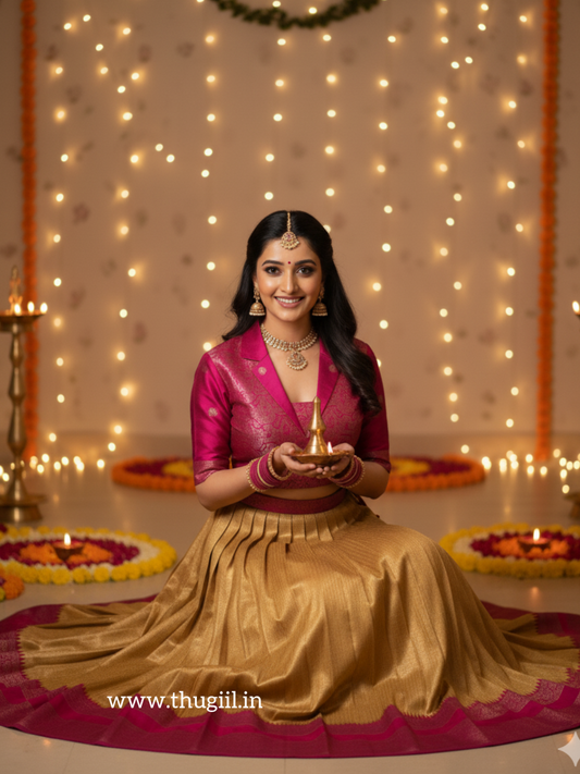 Mustard - Pink Pleated Silk Maxi