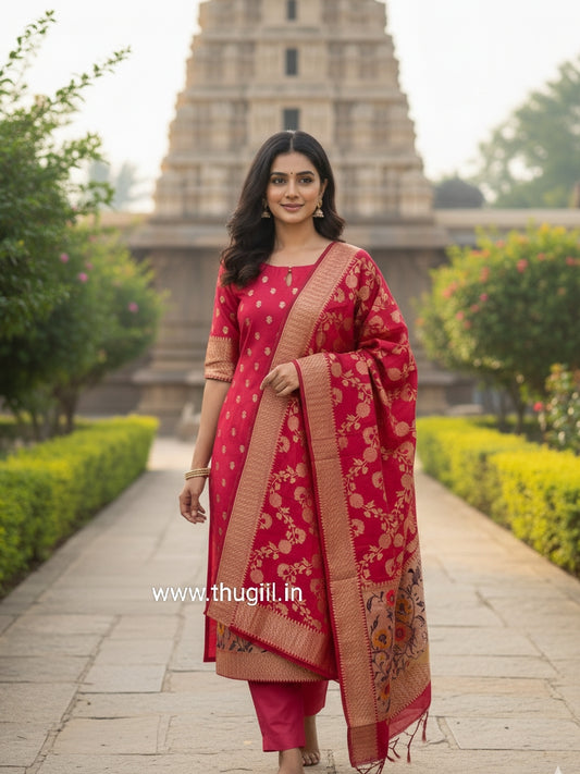 Rani Pink - 2 Banaras Cotton Kurta Set (PRE ORDER 20-25 days)