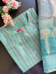 Turquoise Soft Tissue Silk Kurta Set