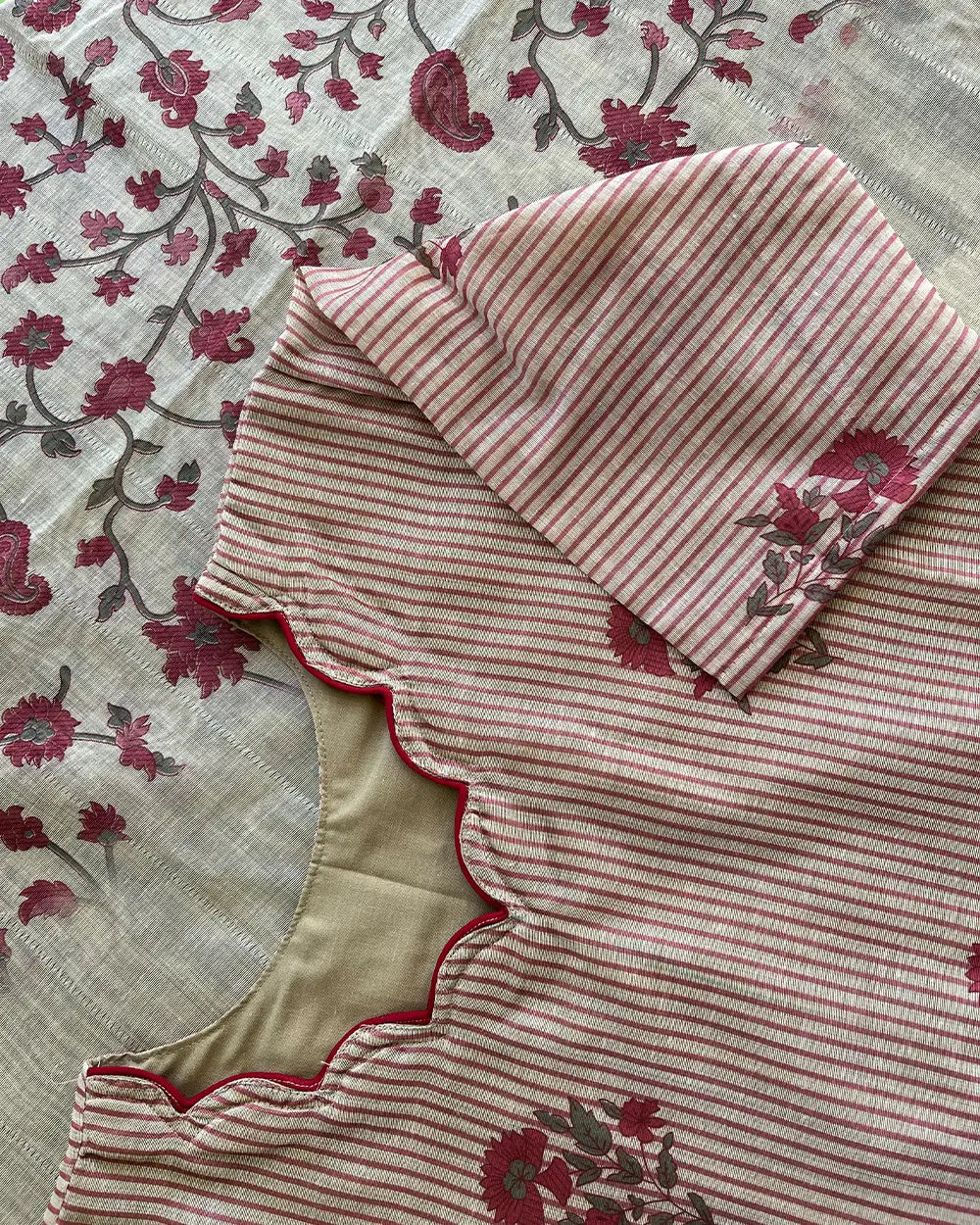 Luxe - Red Chanderi - Floral jecard kurta set