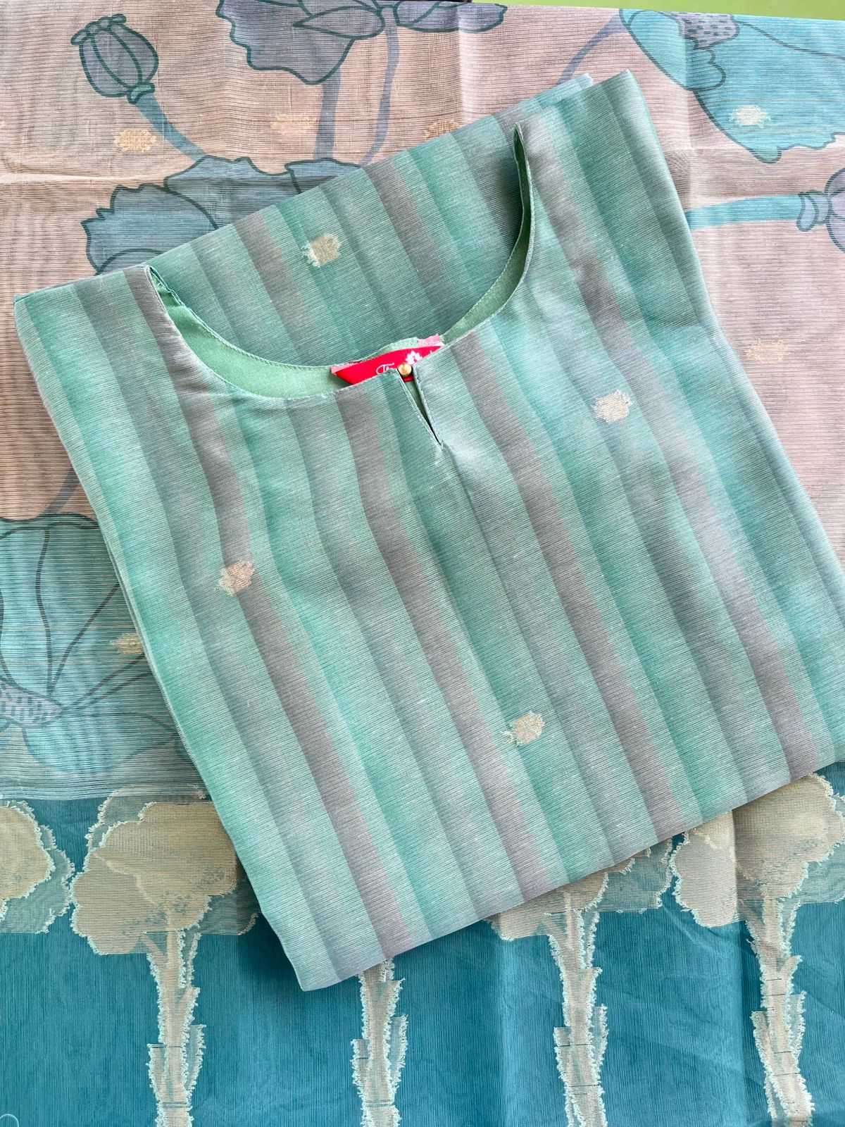 Turquoise Soft Tissue Silk Kurta Set